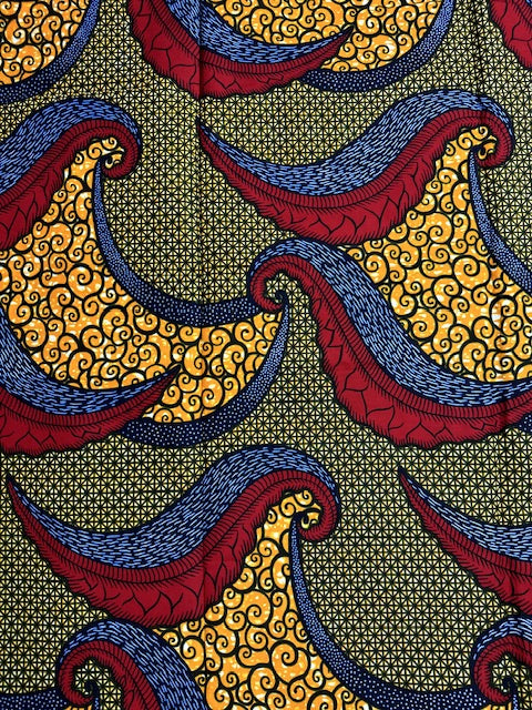 African Print Fabric, Ankara - Brown, Blue, Red, Orange Fabric