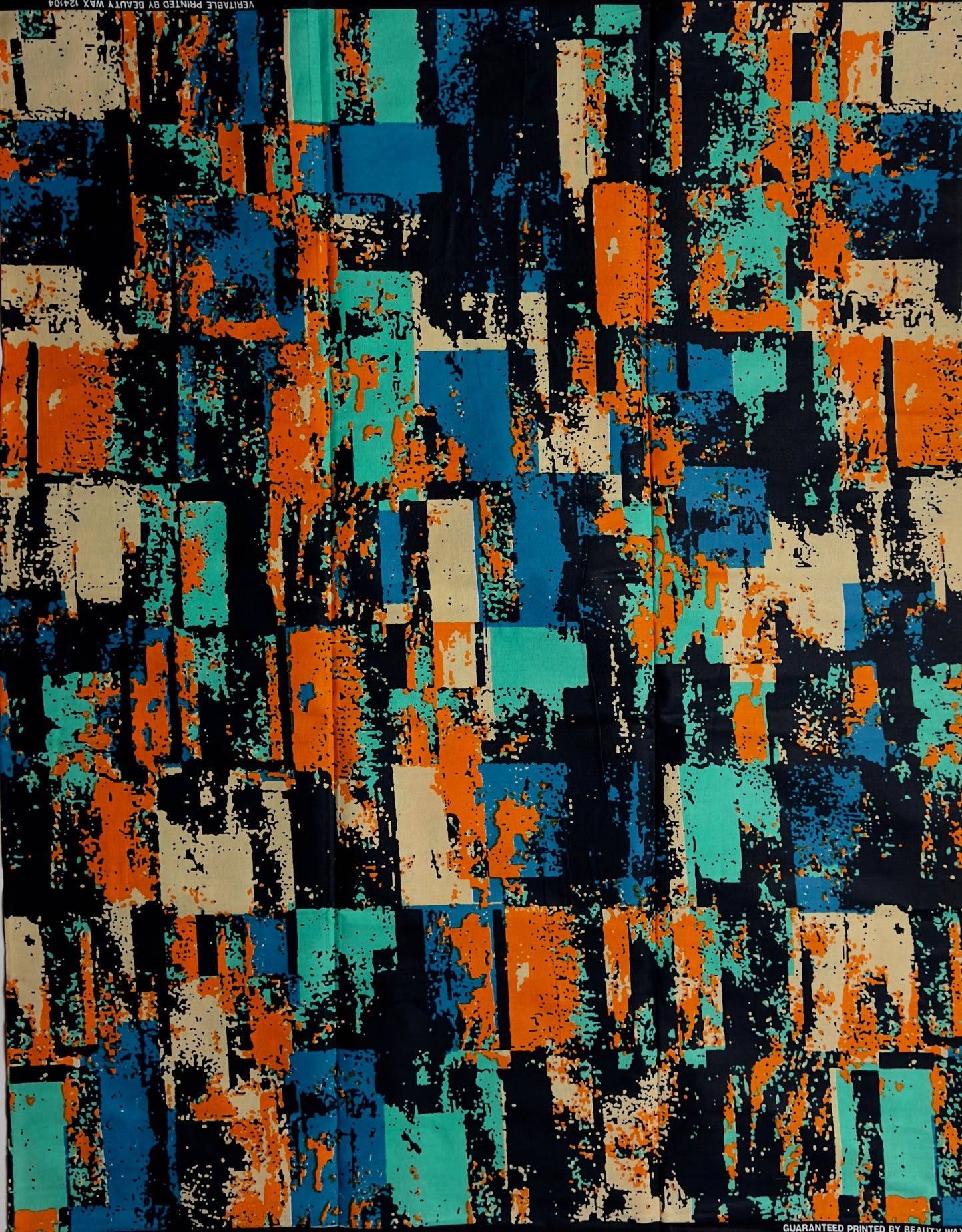 African Print Fabric, Ankara - Orange, Blue, Beige, Fabric