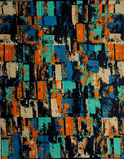 African Print Fabric, Ankara - Orange, Blue, Beige, Fabric