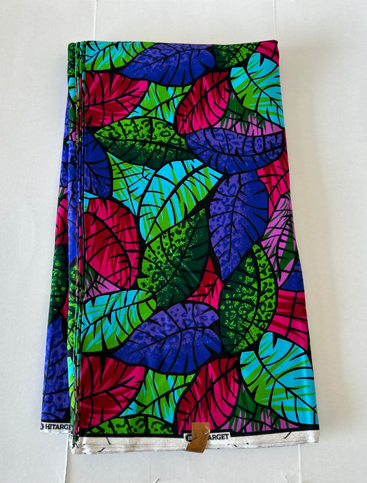 African Print Fabric, Ankara - Green, Blue, Pink Fabric