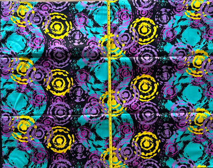 African Print Fabric, Ankara - Purple, Yellow, Aqua Fabric