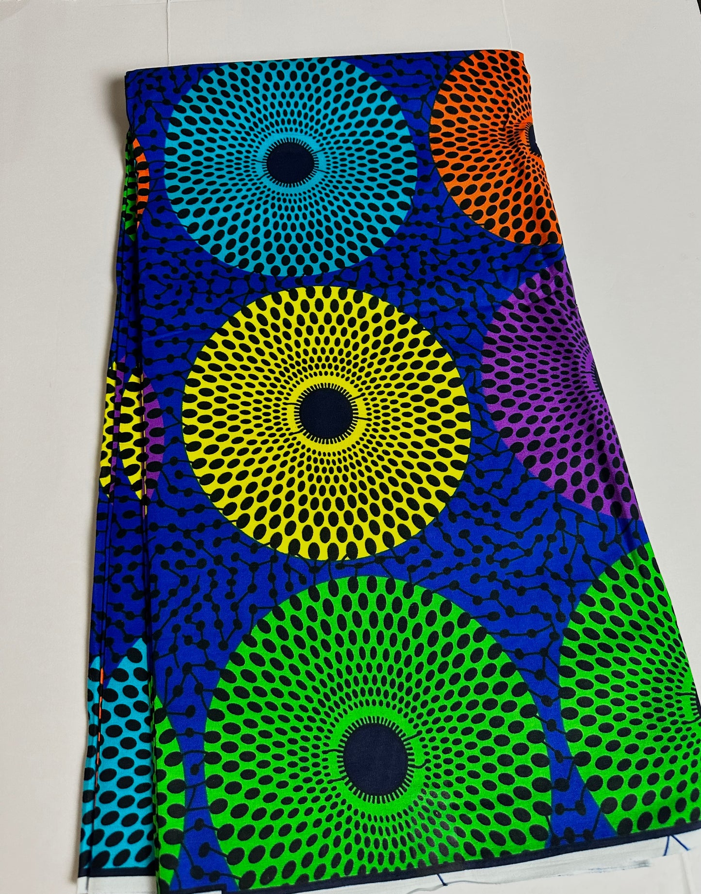 African Print Fabric, Ankara - Blue, Purple, Yellow, Green, Orange Fabric