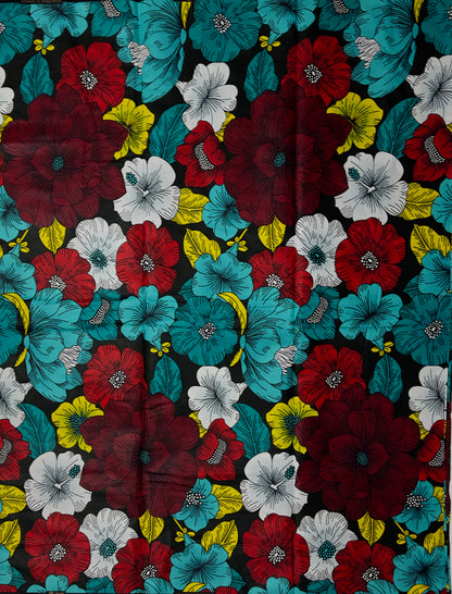 African Print Fabric, Ankara - Red, Yellow, White Fabric