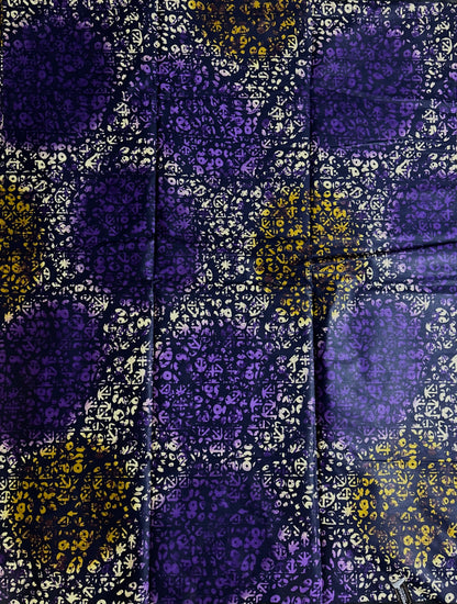 African Print Fabric, Ankara - Purple, Beige Fabric