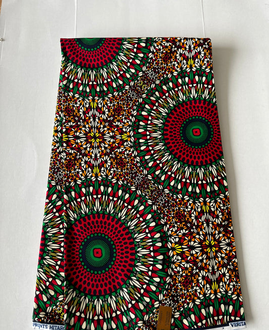 African Print Fabric, Ankara - Green, Red, Orange Fabric