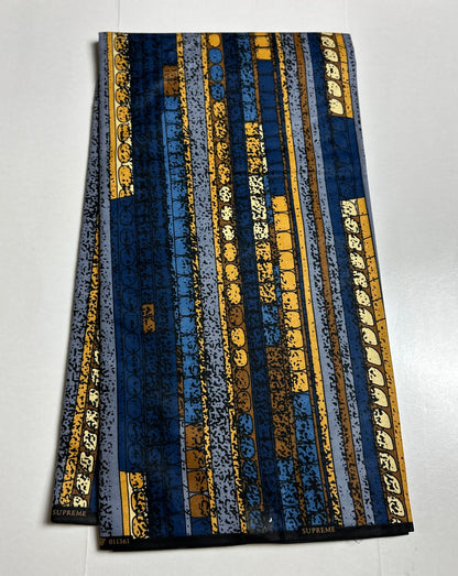 African Print Fabric, Ankara - Blue, Grey, Brown Fabric