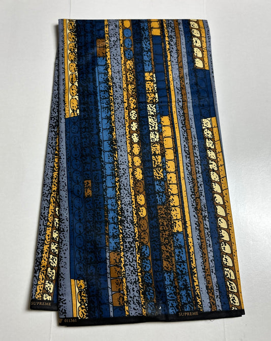 African Print Fabric, Ankara - Blue, Grey, Brown Fabric
