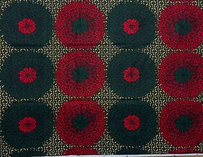 African Print Fabric, Ankara -Red, Green Fabric