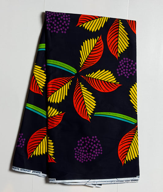 African Print Fabric, Ankara - Purple, Orange, Yellow Fabric