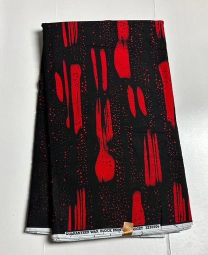 African Print Fabric, Ankara - Black, Red Fabric