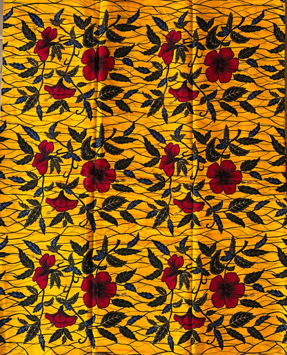 African Print Fabric, Ankara - Yellow, Red Fabric