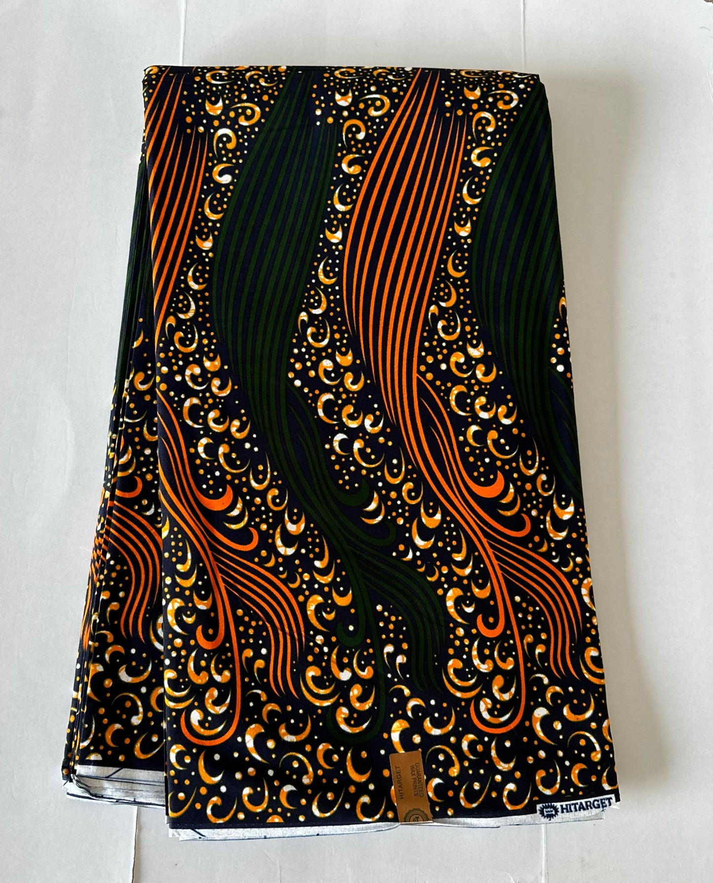 African Print Fabric, Ankara - Green, Orange Fabric