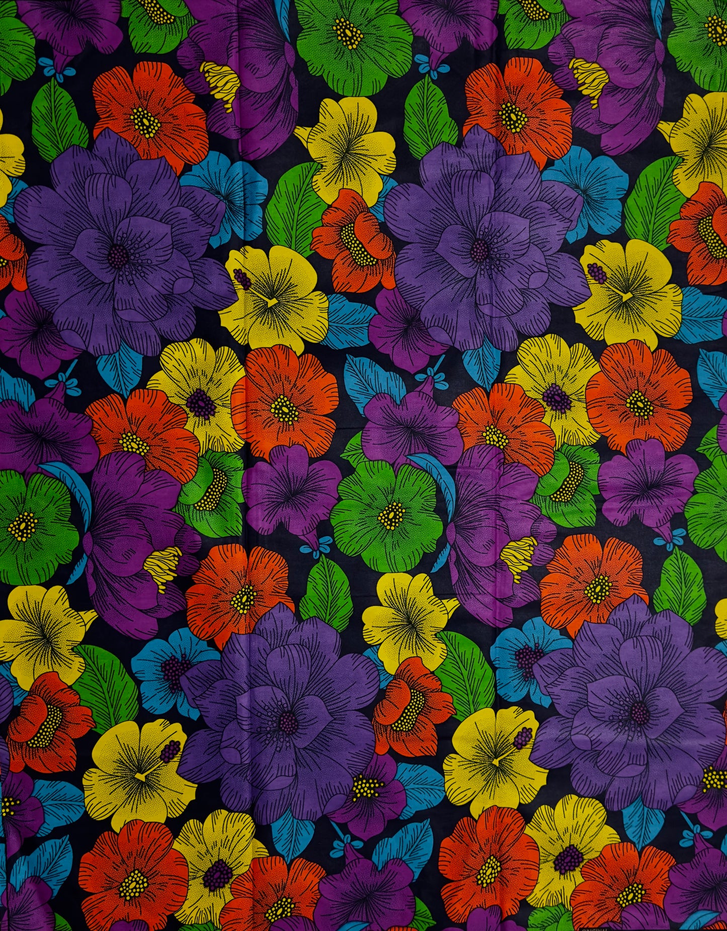 African Print Fabric, Ankara - Yellow, Purple, Orange, Green Fabric