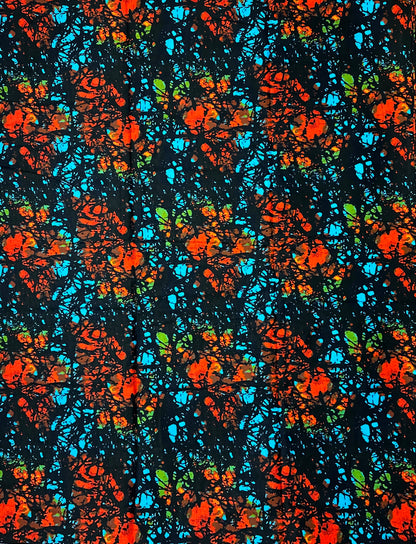 African Print Fabric, Ankara - Blue, Orange Fabric