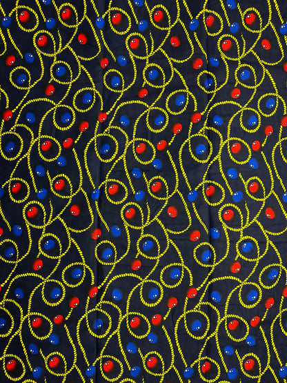 African Print Fabric, Ankara - Blue, Red, Yellow Fabric