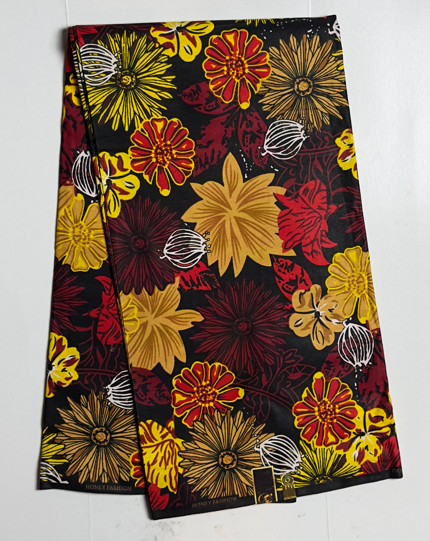 African Print Fabric, Ankara - Yellow, Red Fabric