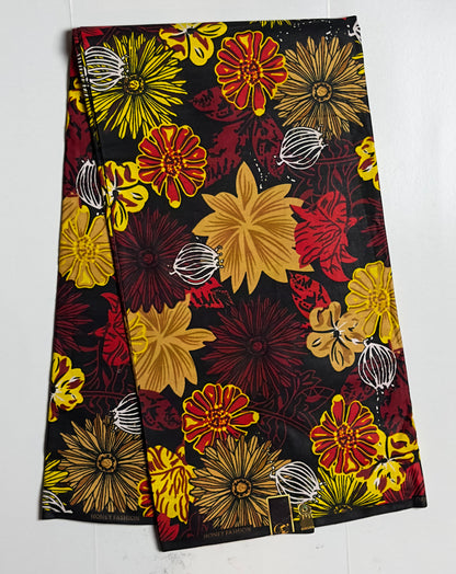 African Print Fabric, Ankara - Yellow, Red Fabric
