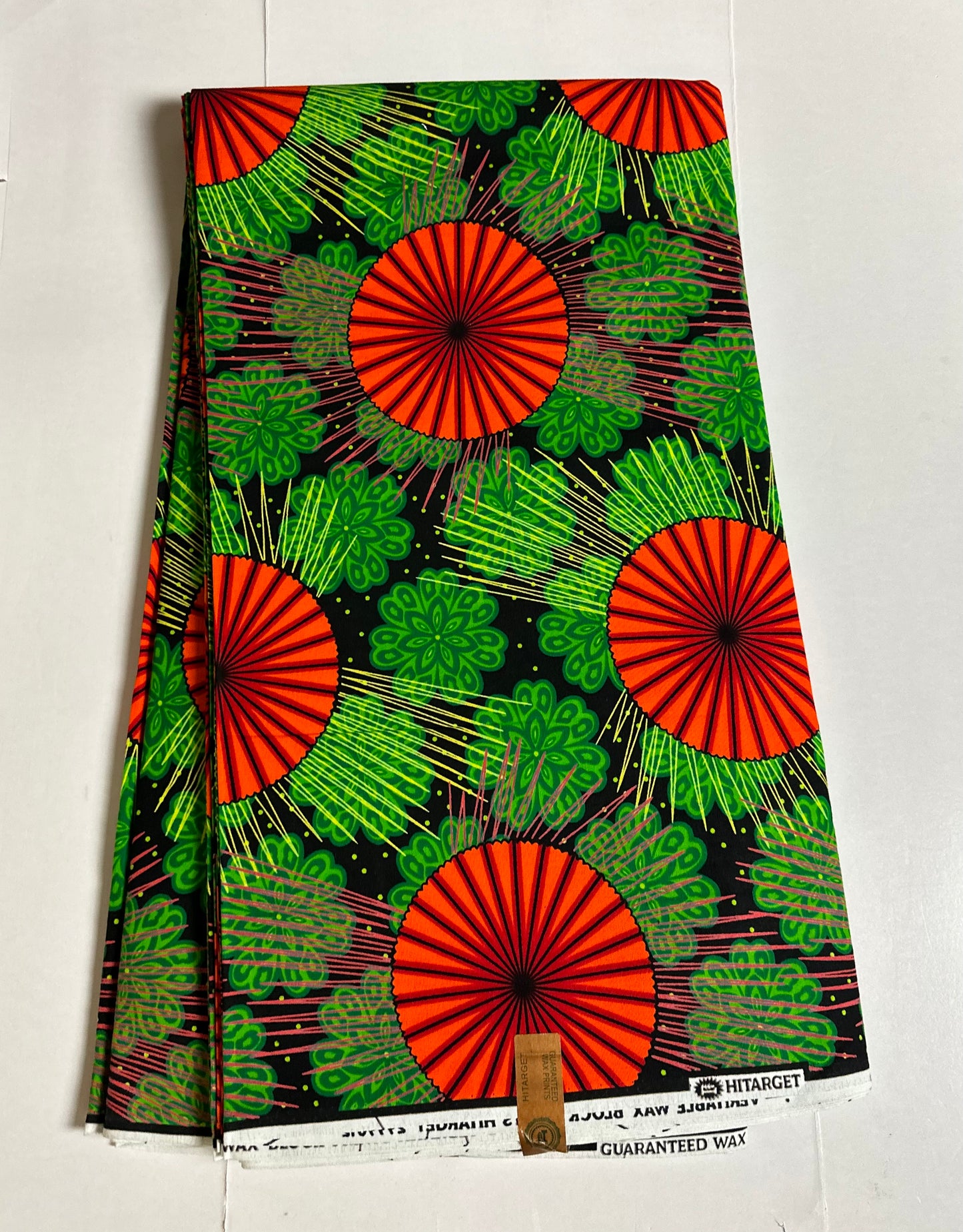 African Print Fabric, - Green, Orange Ankara Fabric
