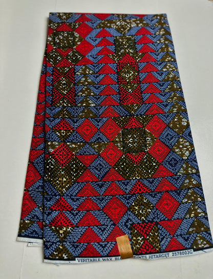 African Print Fabric, Ankara - Blue, Red Fabric