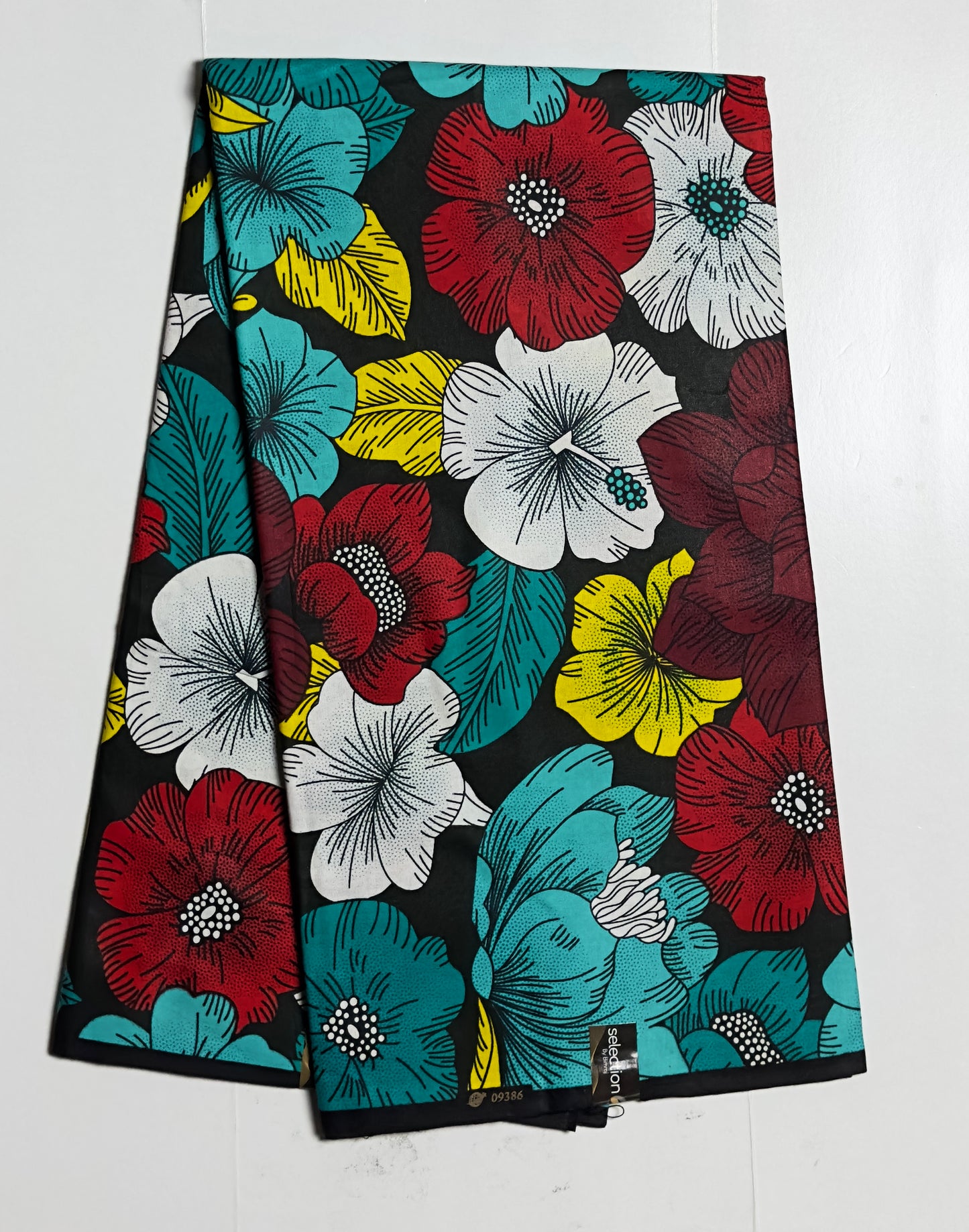 African Print Fabric, Ankara - Red, Yellow, White Fabric