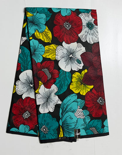 African Print Fabric, Ankara - Red, Yellow, White Fabric