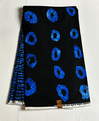 African Print Fabric, Ankara - Black, Blue Fabric