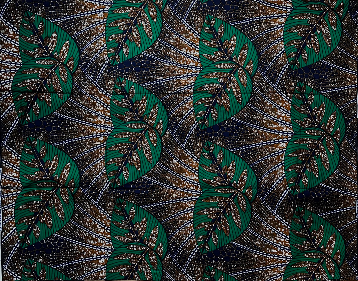 African Print Fabric, Ankara - Green, Brown, White Fabric