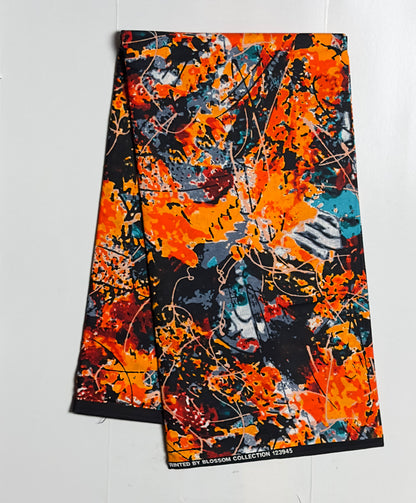 African Print Fabric, Ankara - Orange Fabric