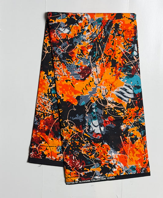 African Print Fabric, Ankara - Orange Fabric