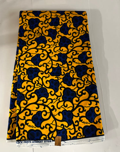 African Print Fabric, Ankara - Yellow, Blue Fabric