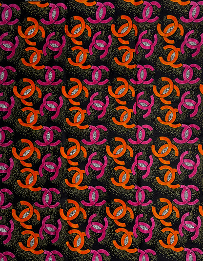 African Print Fabric, Ankara - Orange, Pink Fabric