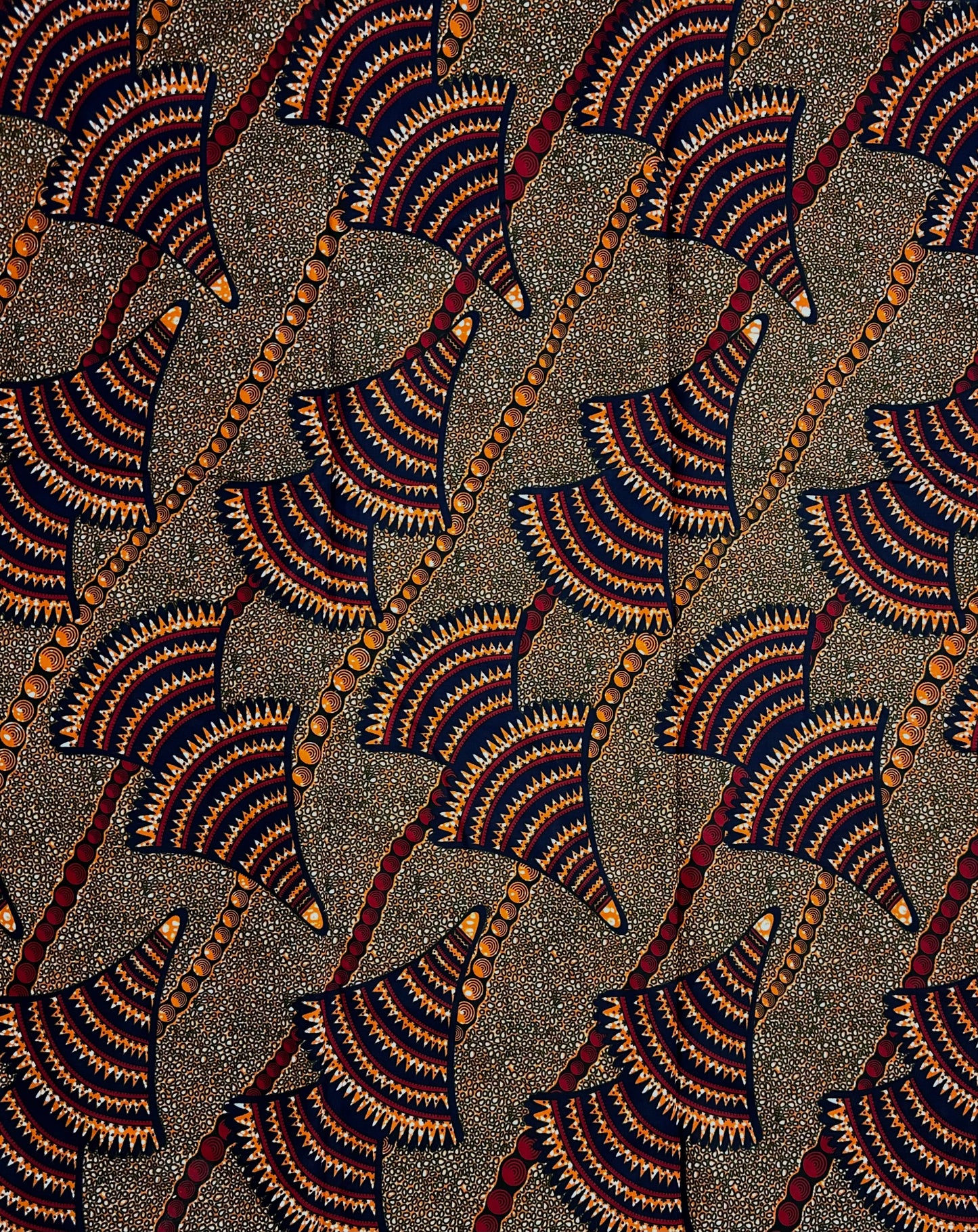 African Print Fabric, Ankara - Brown, Blue, Red, Orange Fabric
