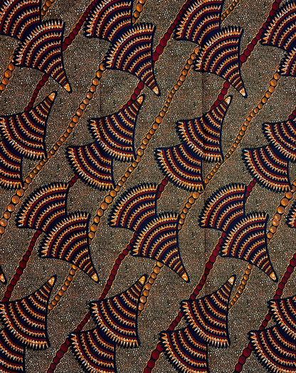 African Print Fabric, Ankara - Brown, Blue, Red, Orange Fabric