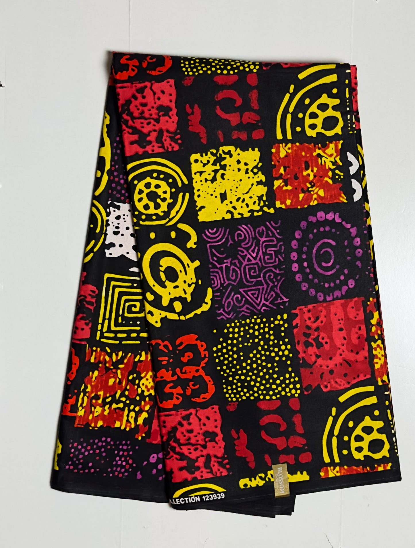 African Print Fabric, Ankara - Yellow, Purple Fabric