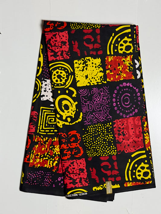 African Print Fabric, Ankara - Yellow, Purple Fabric