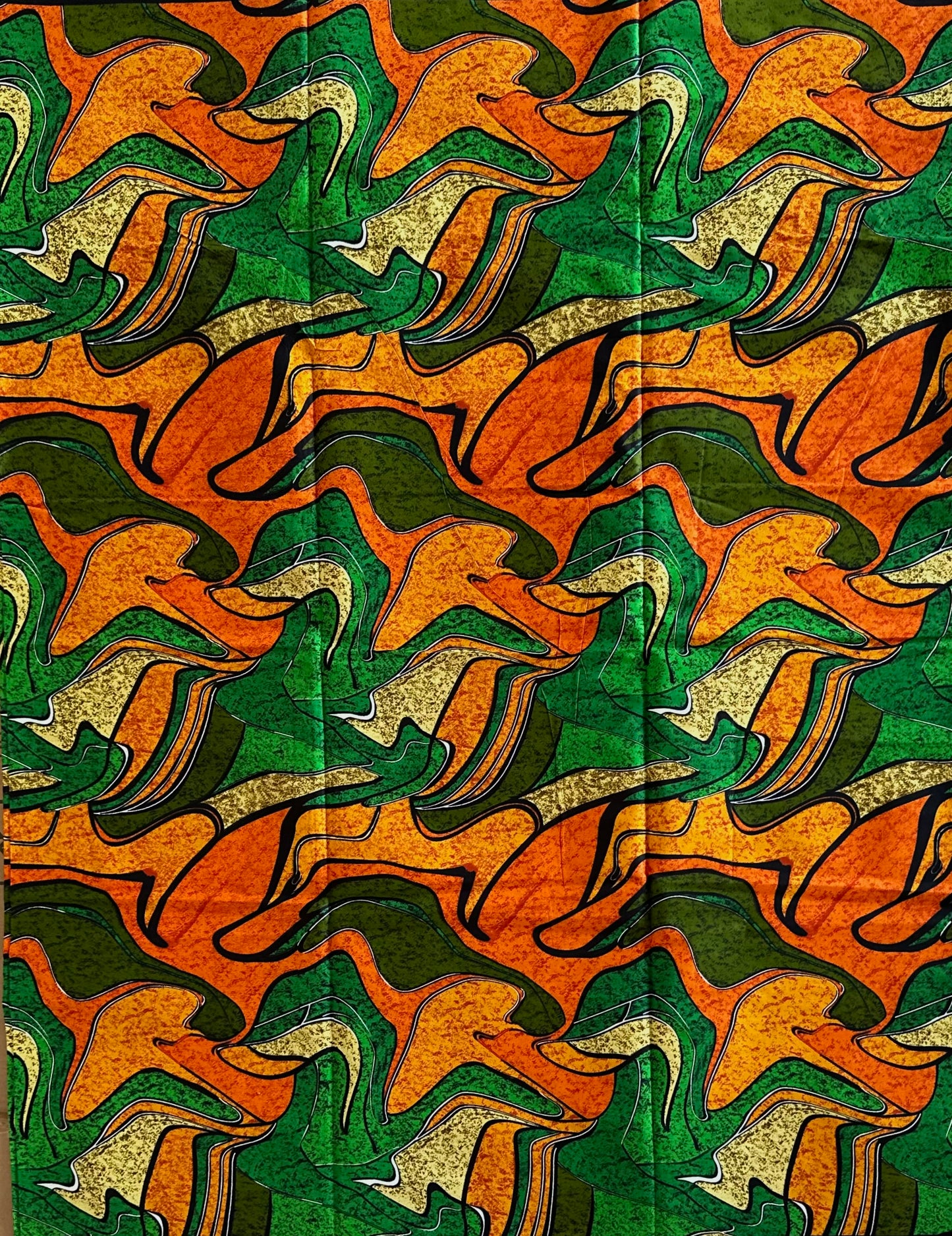 African Print Fabric, Ankara - Green, Orange Fabric