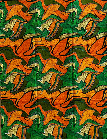 African Print Fabric, Ankara - Green, Orange Fabric