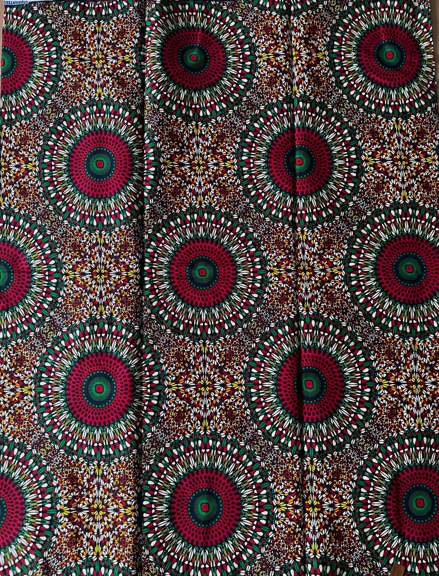 African Print Fabric, Ankara - Green, Red, Orange Fabric