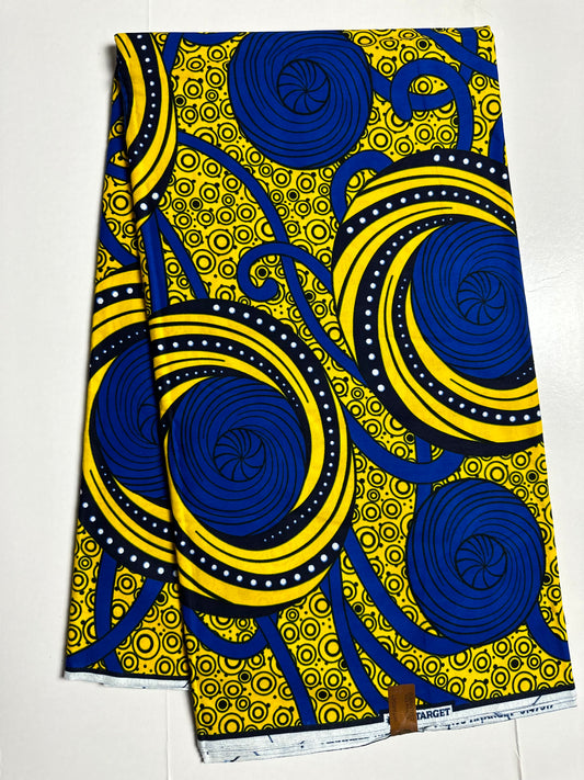 African Print Fabric, Ankara - Blue, Yellow Fabric