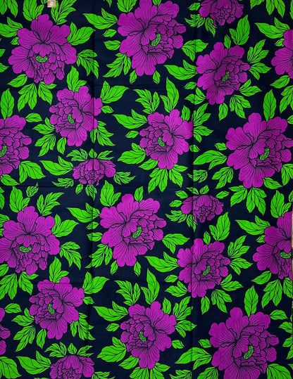 African Print Fabric, Ankara - Purple, Green Fabric
