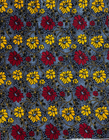 African Print Fabric, Ankara - Blue, Red, Yellow Fabric