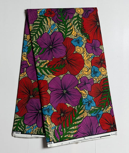 African Print Fabric, Ankara - Purple, Red, Blue Fabric