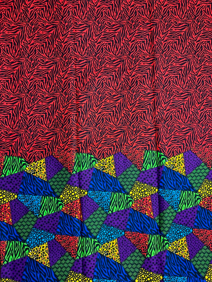 African Print Fabric, Ankara - Red, Purple, Green Fabric