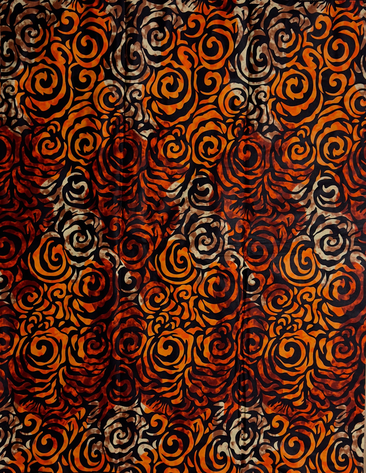 African Print Fabric, Ankara - Orange, Beige Fabric
