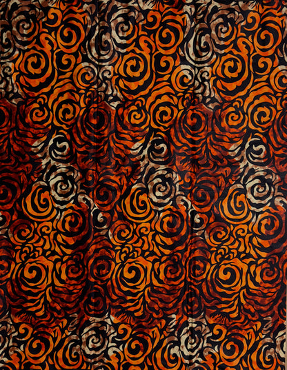 African Print Fabric, Ankara - Orange, Beige Fabric