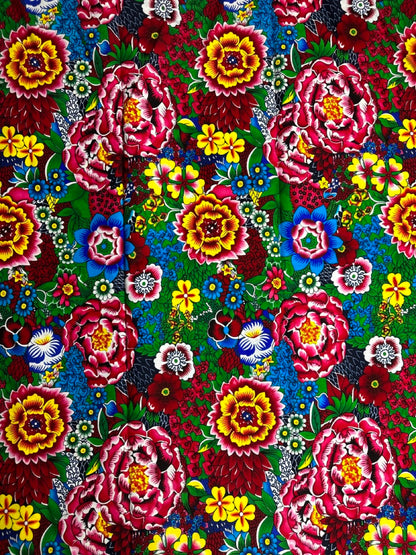 African Print Fabric, Ankara - Pink, Blue, Yellow, Green Fabric