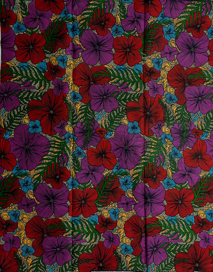 African Print Fabric, Ankara - Purple, Red, Blue Fabric