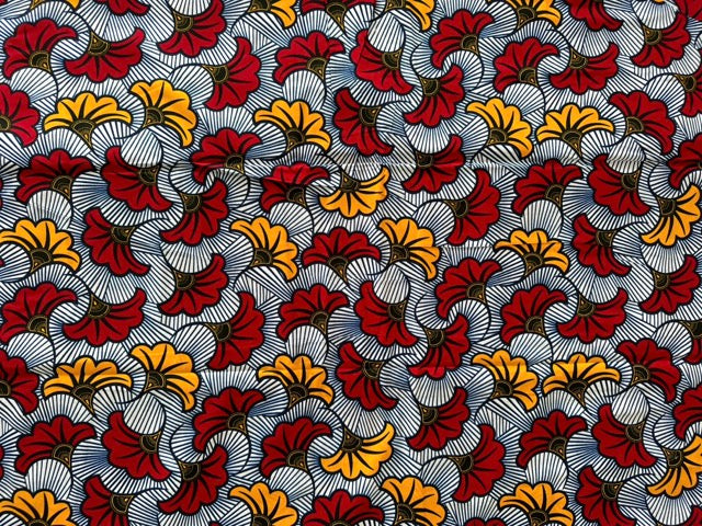 African Print Fabric, Ankara - Red, Yellow Fabric