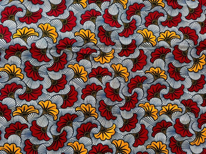 African Print Fabric, Ankara - Red, Yellow Fabric