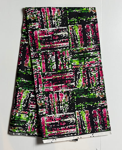 African Print Fabric, Ankara - Pink, Green, Fabric